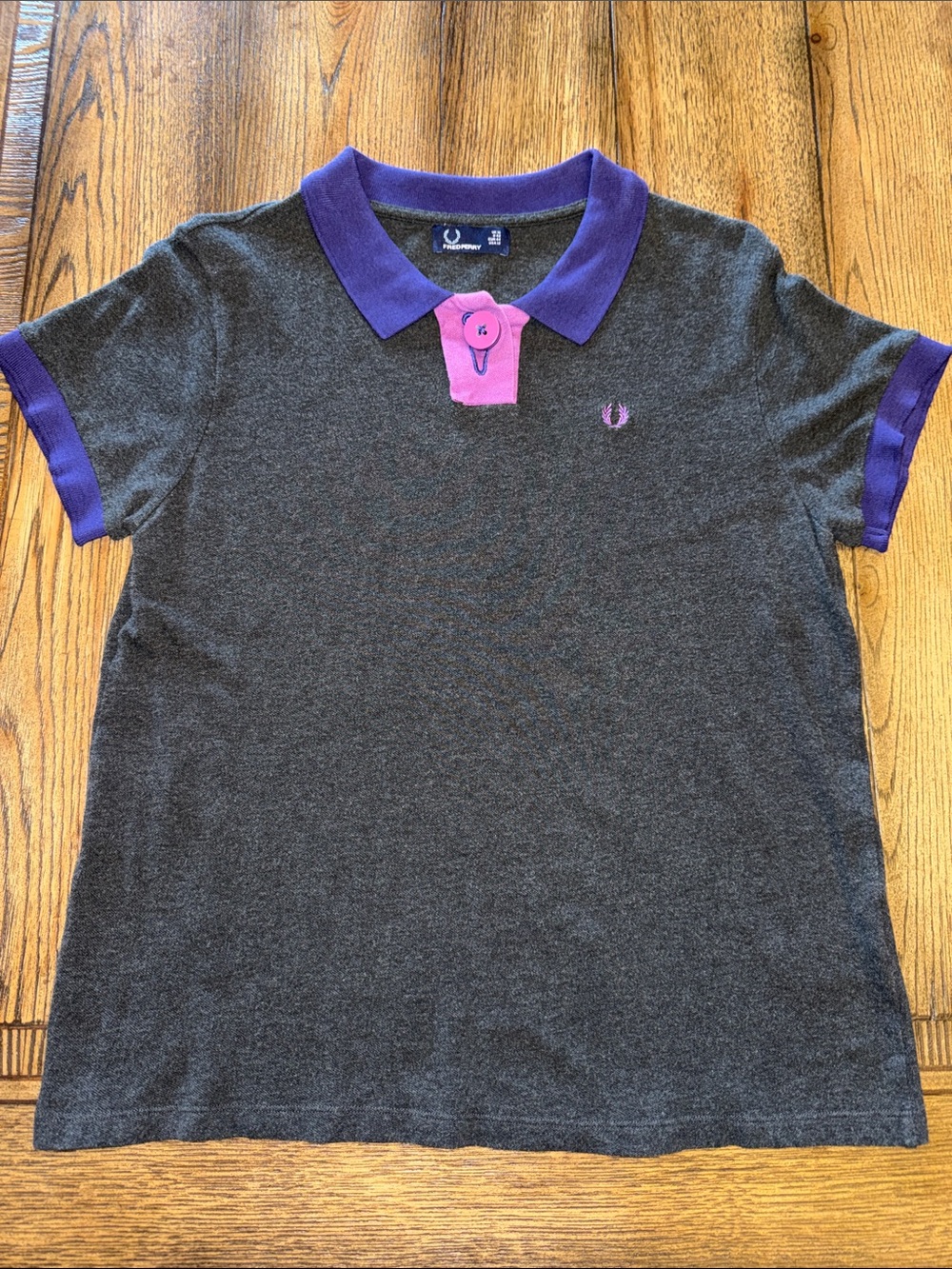 Fred Perry Color-Blocked Charcoal Polo with Purple Collar and Pink Placket 2010